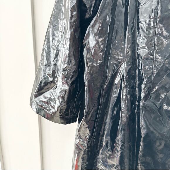 Jane Post Black Patent Shiny Boxy Rain Coat Poncho Jacket Snap Button Back 1X - Picture 4 of 14